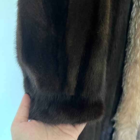 Mahogany Mink Fur Coat Size 10 Dyed Fox Tuxedo Long York Furrier Great Condition - Picture 3 of 16